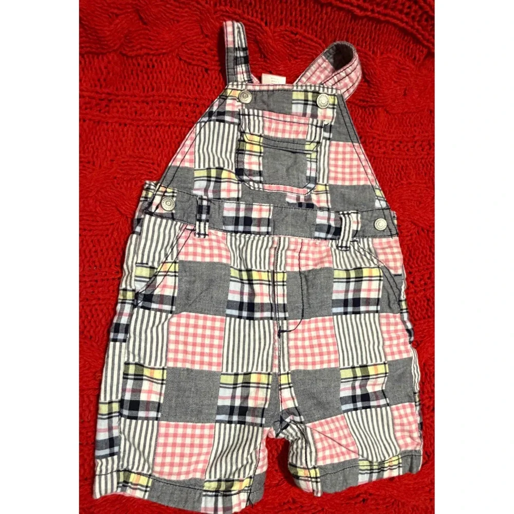 Gymboree Baby Boys Patchwork Plaid Shortall Overalls Multi Color 12-18 Months